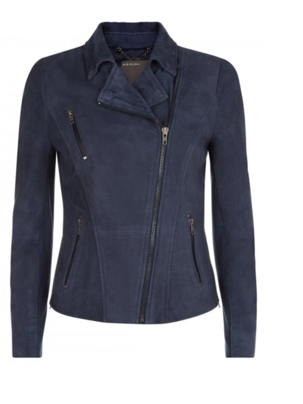 Muubaa Blue Suede Moto Leather Biker Jacket Zip Front